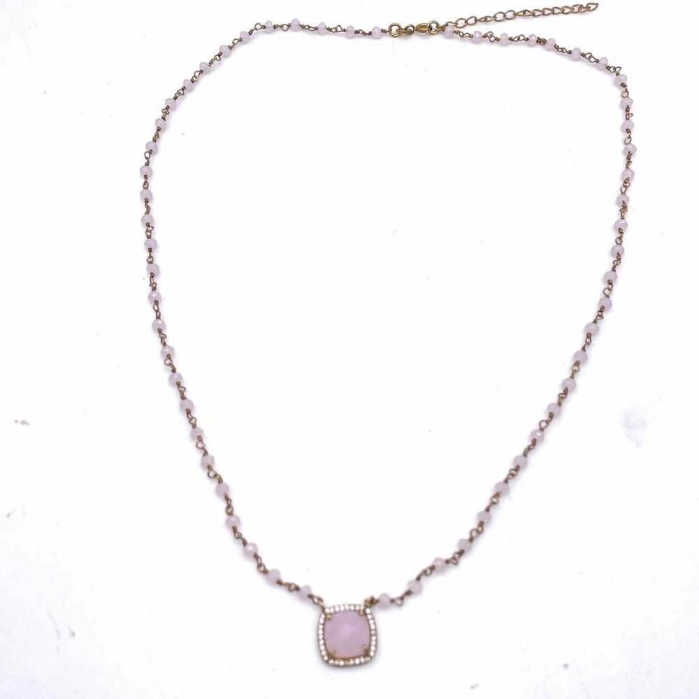 Vintage FZ Rhinestone Gemstone Pendant Beaded Chain Necklace 925 Sterling Signed